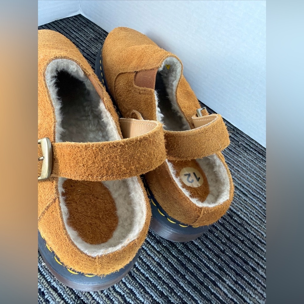 Dr Martens Isham Faux Shearling Long Napped Suede Slingback Mules-men 13 Wmn 12 - Picture 7 of 10